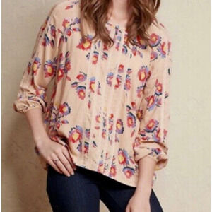 Matilda Jane Kaia Tan Floral Top Size M Lace Boho Women's Peasant Blouse
